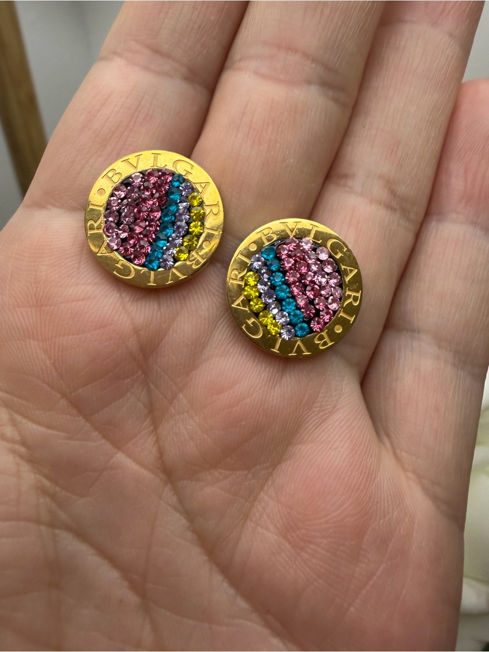Stainless steel Multicolor Crystal Round Stud Earrings